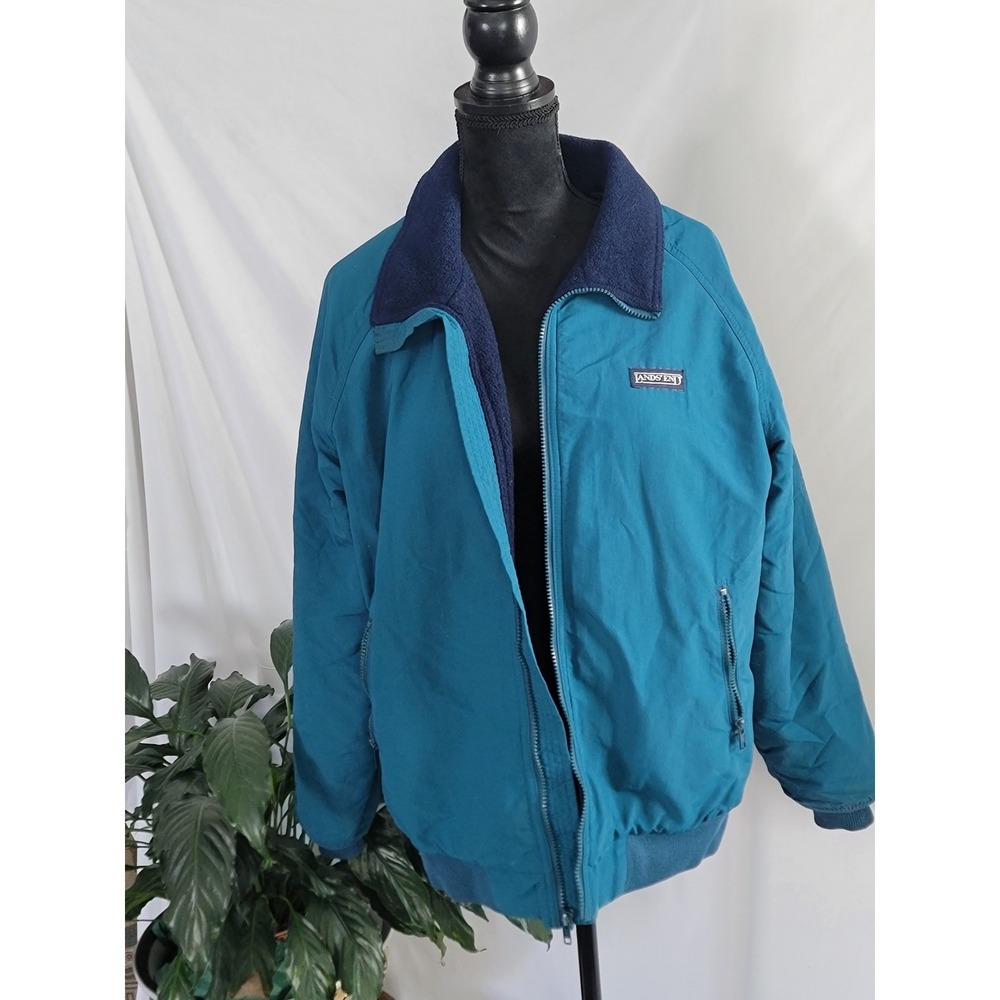 Lands End Vintage Teal Blue Thinsulate Fleece Lined Bomber Jacket Mens XL USA